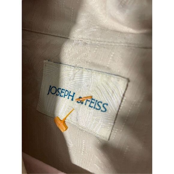 Joseph & Feiss Shirt Mens Size Large Tan 100% Silk Camp Palms Textured Button Up - Picture 2 of 6